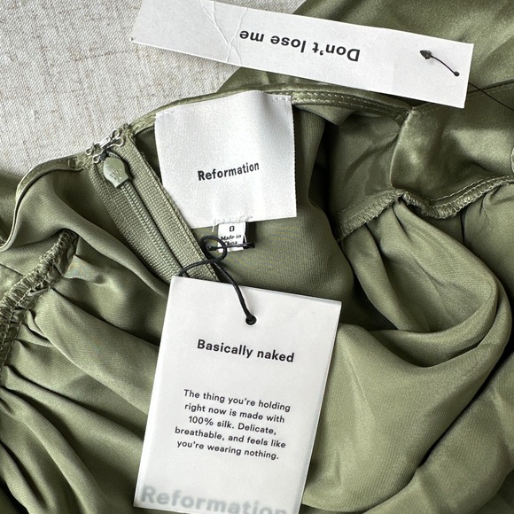 NWT Reformation Cassette Silk Dress | Artichoke Green | 0 - Picture 4 of 11